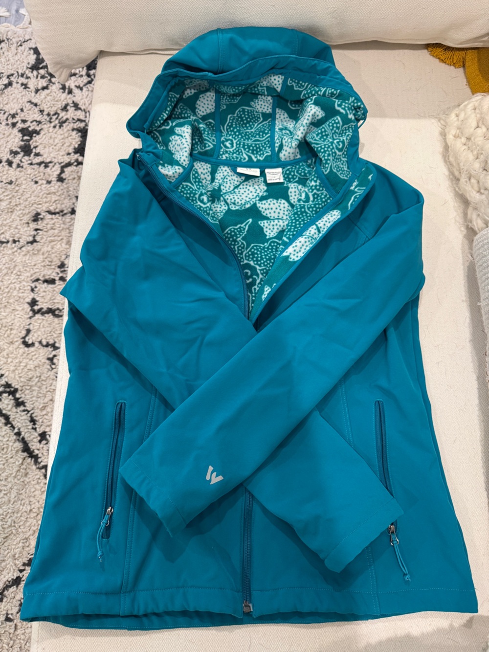 White Sierra Teal Hooded Utility Jacket with Patterned Lining